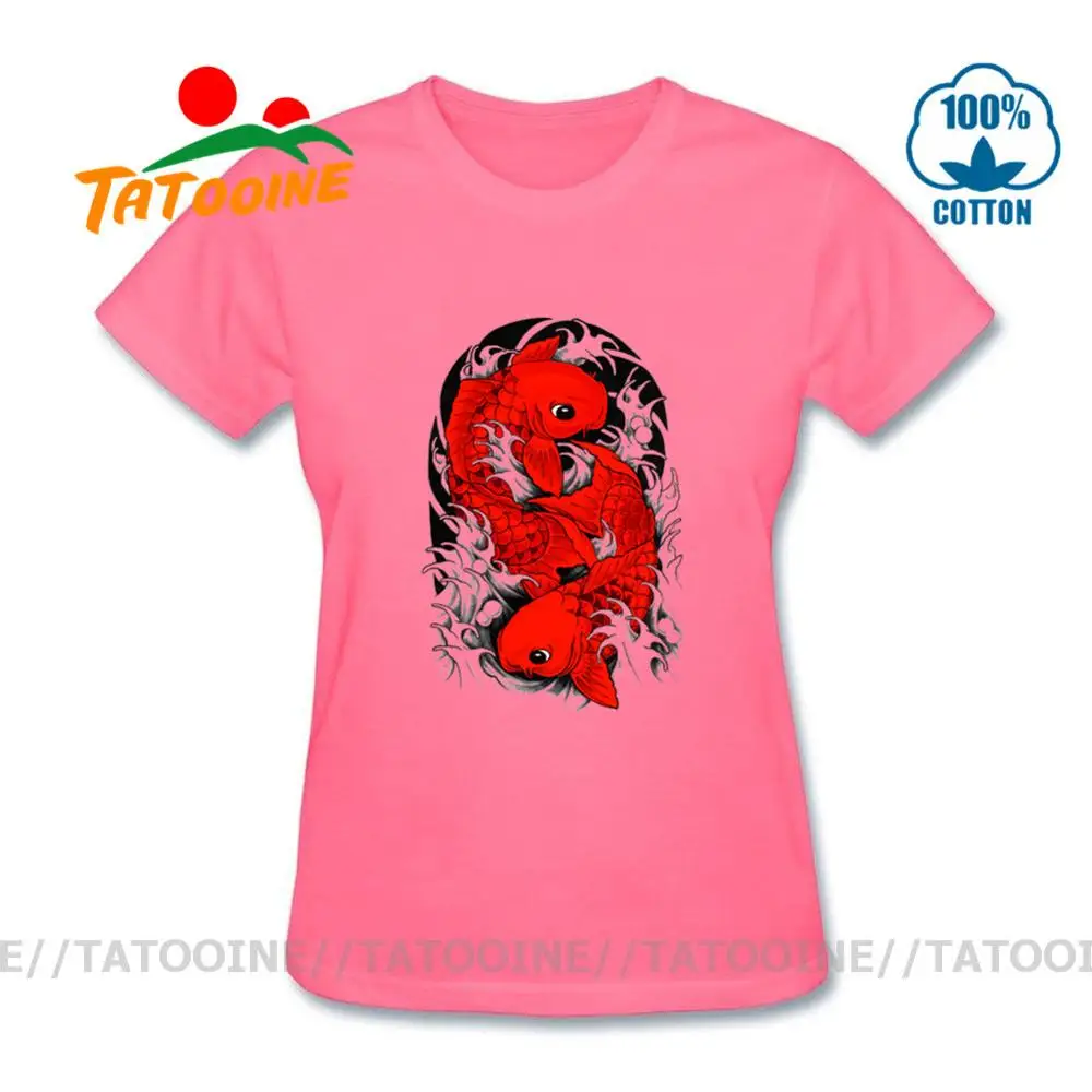 Элегантные женские футболки с изображением рыбы Koi mujer camisetas футболка в японском