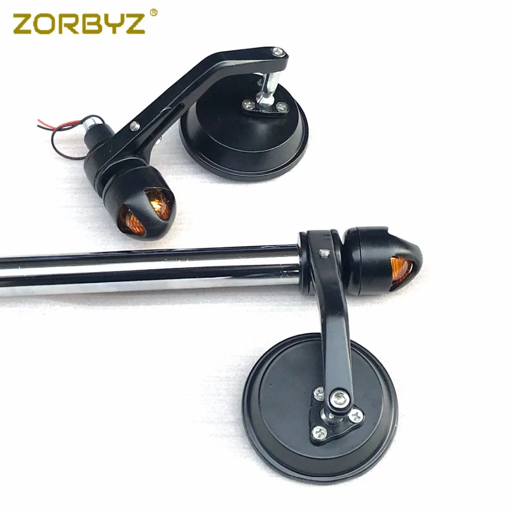 ZORBYZ мотоцикл 22 мм Ретро черная круглая ручка бар конец зеркало заднего вида светодиодный указатель поворота стробоскоп Боковой габаритный фонарь для Harley
