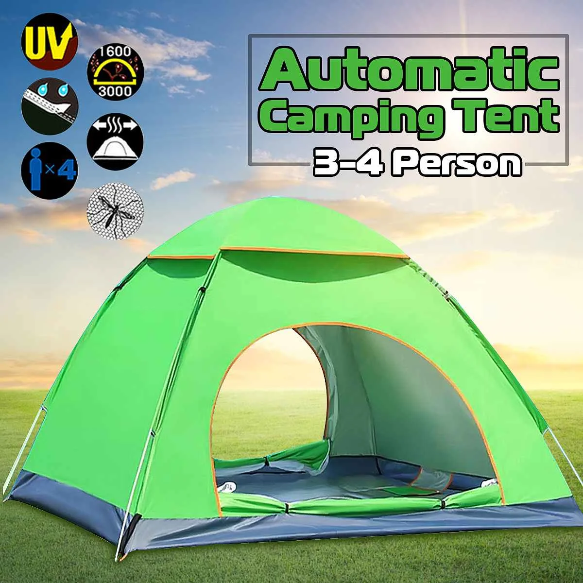 

3-4 Person Waterproof Tents Double Door Automatic Tent Outdoor Quick Open Tent Beach Camping Hiking Tents UV Protection Shelter