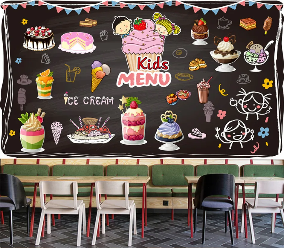 Cartoon Dessert Mural Wallpaper for Kids Bakery Cake Shop Industrial Decor  Blackboard Background Children Menu Wall Paper 3D|Wallpapers| - AliExpress
