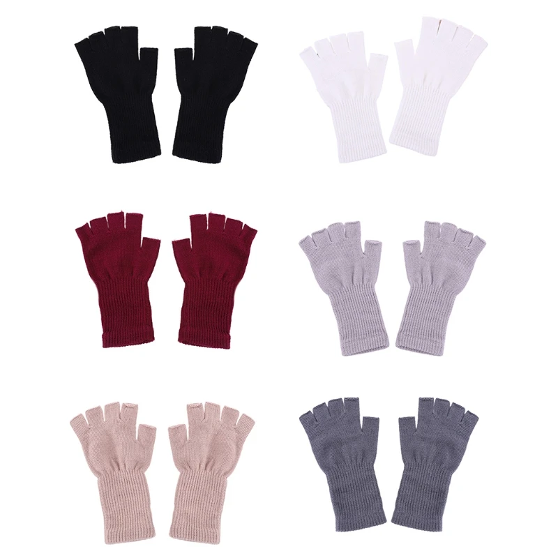 

1 Pair Unisex Half Finger Gloves Winter Knit Touchscreen Warm Mittens Fingerless Gloves for Men and Women 21cm