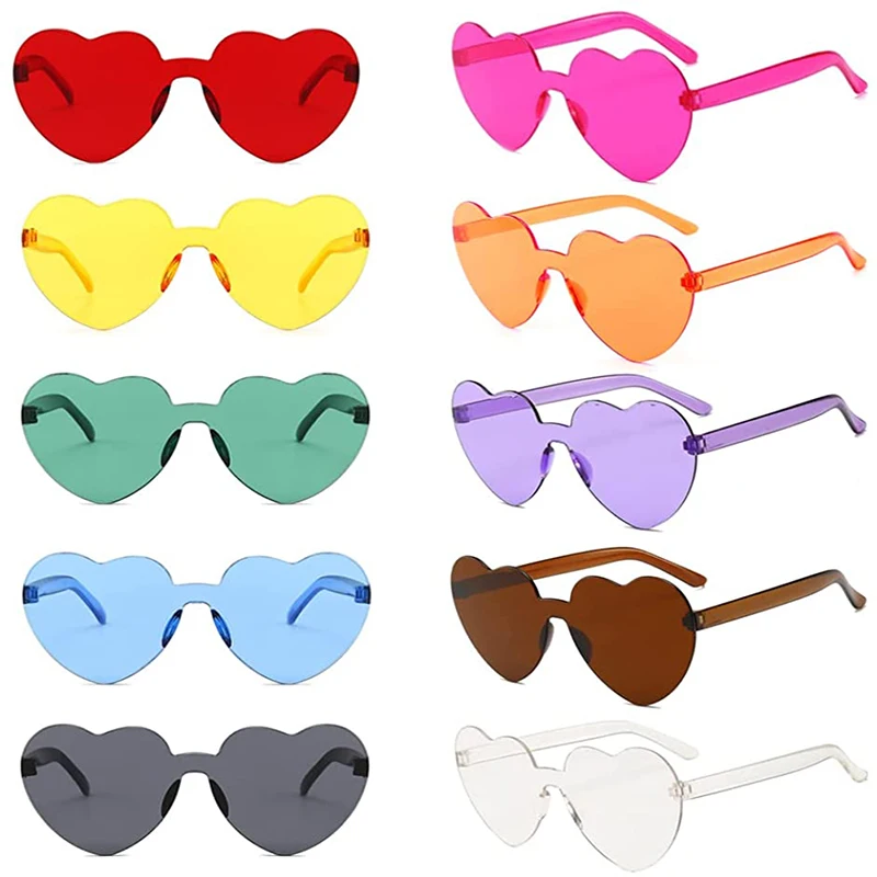 Party Sunglasses Women Colors Polycarbonate Heart Shape Tinted Party Sunglasses Girls Vintage UV400 Colors Rimless Polarized Sun Glasses