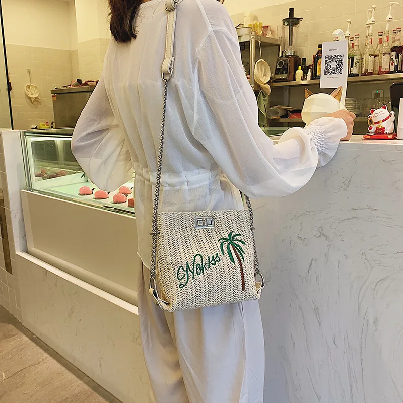 

New Arrival Summer Cool Chain Straw Bag Women's 2019 New Style Summer Satchel Bag Simple Versatile Shoulder Bag