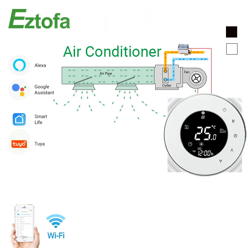 

WiFi Smart Touch Thermostat Temperature Controller For 2/4 Pipe Central Air Conditioner 3 Speed Fan Coil Unit Control