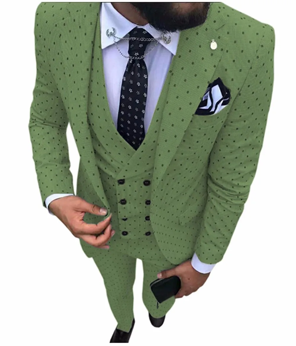 Мужской костюм Poika в горошек, 3 предмета, новейший дизайн пальто, брюки, смокинги с отворотом, Женихи, мужские свадебные/вечерние(Блейзер+ жилет+ брюки - Цвет: 11