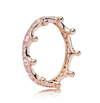 

Genuine 925 Sterling Silver Ring Rose Enchanted Crown With Crystal Rings For Women Wedding Party Gift Diy Fashion Jewelry