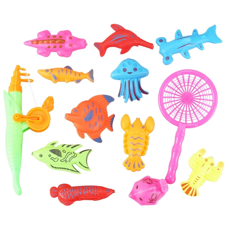 

Bath Toy Fishing Fish Model Magnetic Bathtub Set Gift for Baby Child - 15pcs