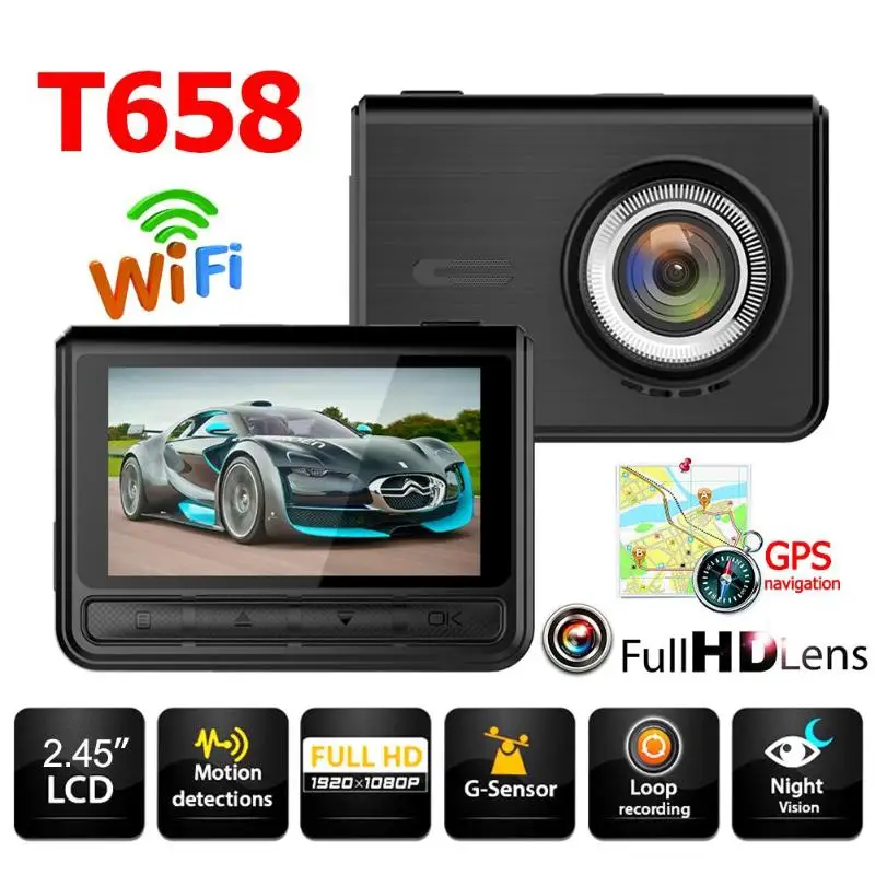 T658 Автомобильный видеорегистратор камера 1080P Fhd 170 градусов объектив Starlight Dash Cam видео рекордер поддержка Wi-Fi подключение