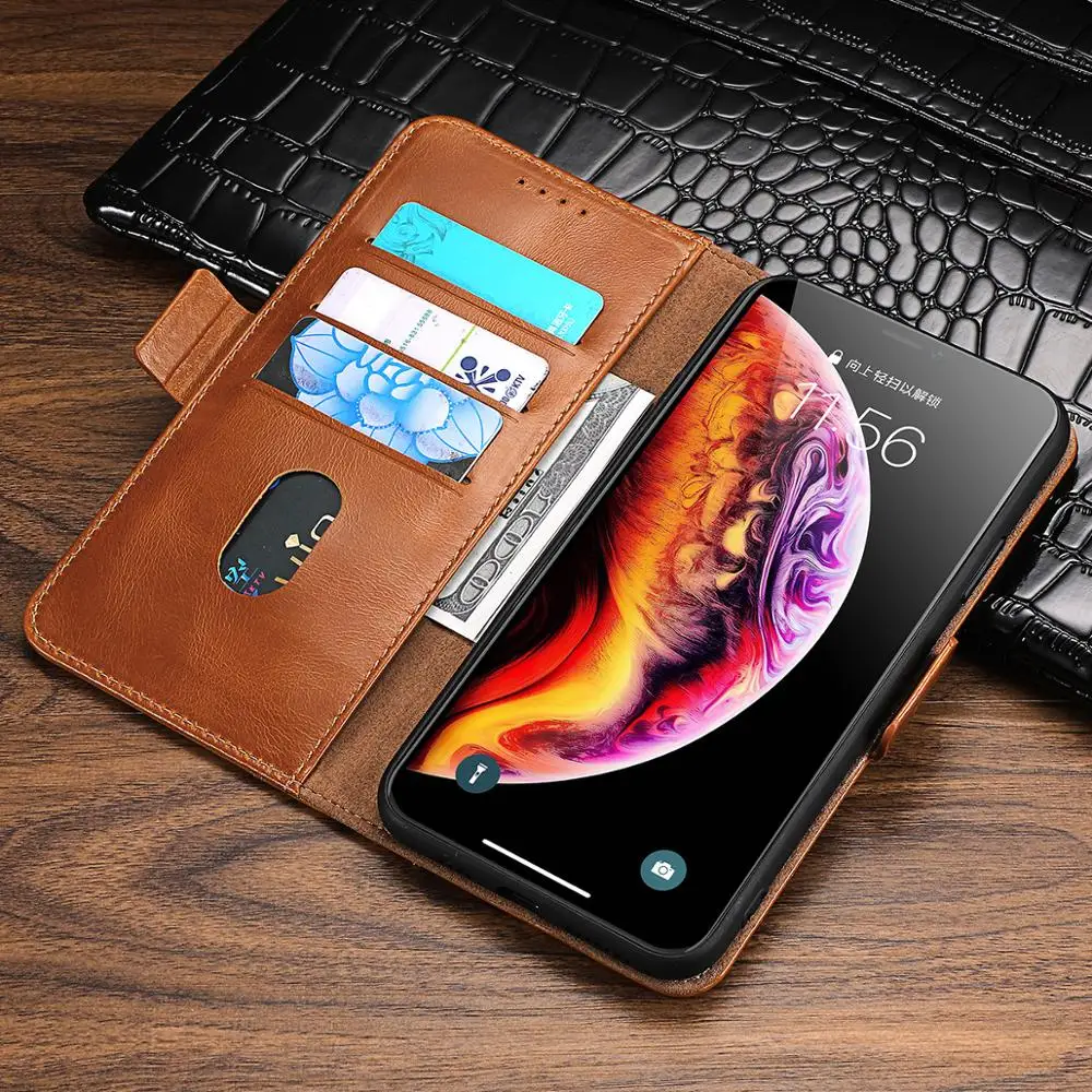 Чехол-кошелек из натуральной кожи для iPhone 11 Pro Max Xs Max Xr X 8 7 6s Plus, винтажный флип-чехол-книжка с подставкой для просмотра, подставка с ID с карманами для кредитных карт