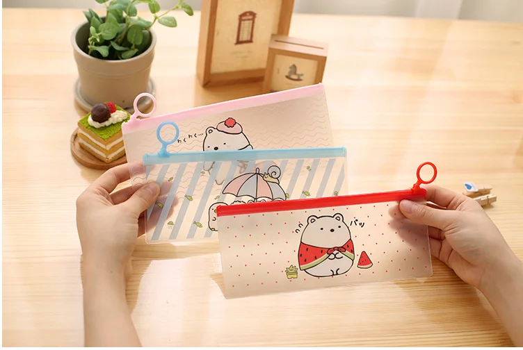 

Cute Molang Rabbit Cartoon Sumikko Gurashi Stripe PVC Pencil Case Stationery Storage Organizer Bag File Folder Document Bag