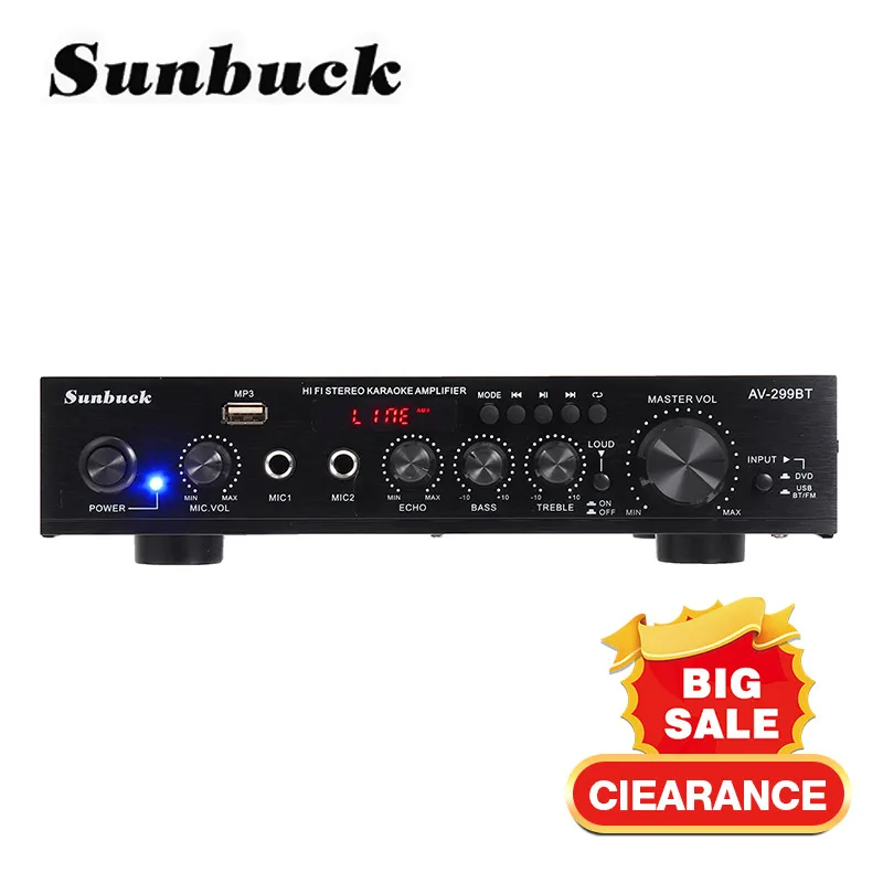 SUNBUCK Home Theater Amplifiers AV-299BT USB FM 5.0 bluetooth MP3 2 Mic  input 2CH 2000W 50Hz Stereo Power Amplifier - AliExpress