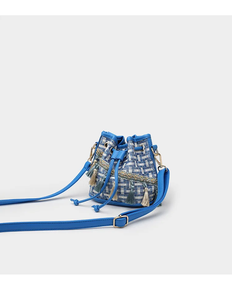 Luxury Brand Handbag Women's Bag Quilted tweed Busket bag Fashion Lady Bohemia Tassel Bags Female Drawstring Crossbody Bag Purse (20)