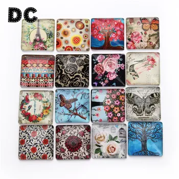 

DC 20pcs/lot 25mm Butterfly & Flower Randomly Handmade Square Flatback Glass Photo Cabochons for Bezel Setting Jewelry Supplies