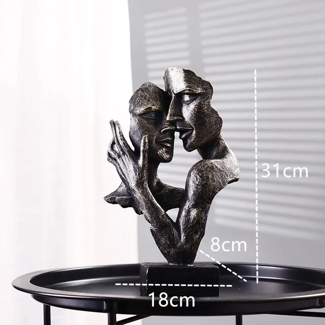 Decorative Statues Cyan Gold Face Mask Sculptures For The Room Couple Gift Room Ornaments Home Decor Craft Desktop Accessories E