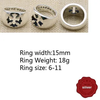 

A102 925 sterling silver ring creative personality fashion popular jewelry couple punk jewelry hip-hop style hollow cross flower