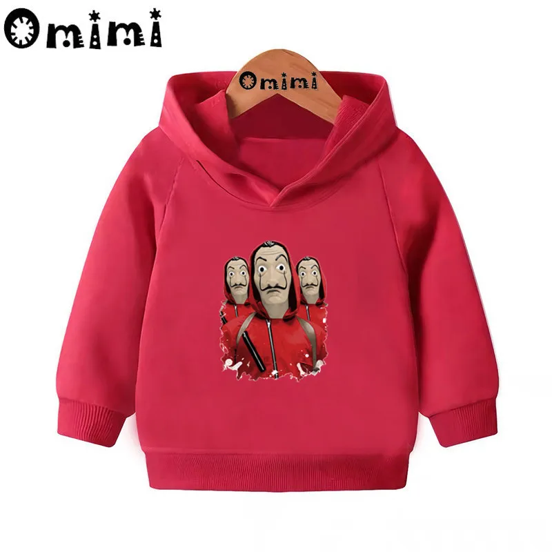 La Casa De Papel Money Heist/милые Свитшоты детские толстовки с капюшоном крутой пуловер для малышей топы для девочек и мальчиков, осенняя одежда KMT5329 - Цвет: Red-5329E
