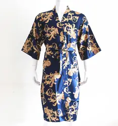 Темно-синий китайский Винтажный Мужской халат Повседневная одежда для сна атласный Ночной костюм из вискозы Печатный халат с рисунком