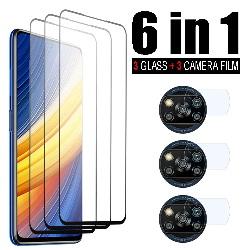 6 в 1 Закаленное стекло для Poco X3 NFC Pro X2 защита экрана полное покрытие стеклянная