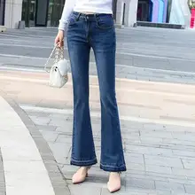 Новая мода осень весна расклешенные брюки для женщин плюс размер для похудения повседневные капри джинсы Высокая Талия Хлопок Смесь tyn0925