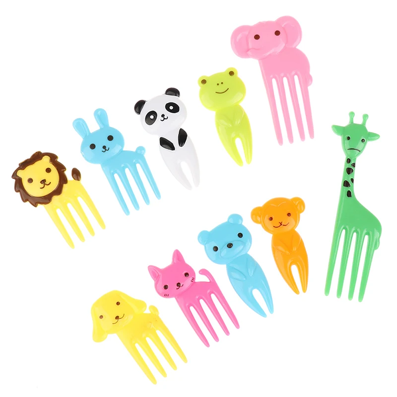 6-10pcs Animal Farm Fruit Fork Mini Cartoon Children Snack Cake Dessert Food Fruit Pick Toothpick Bento Lunches Party Decor