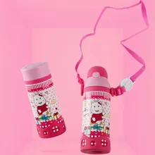 Tasse à boire en acier inoxydable avec deux couvercles, sous vide, léger, mignon, dessin animé, Double couche, paille rebondissante, Thermos