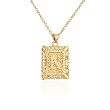  Initials Pendant Letter Name Necklace For Women Men Gold Color Square Alphabet Charm Link Chain Couple Jewelry Gift For Lover 