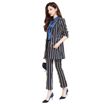 

Women's suit women's fashion striped retro suit two-piece suit (jacket + pants) women's business casual suit