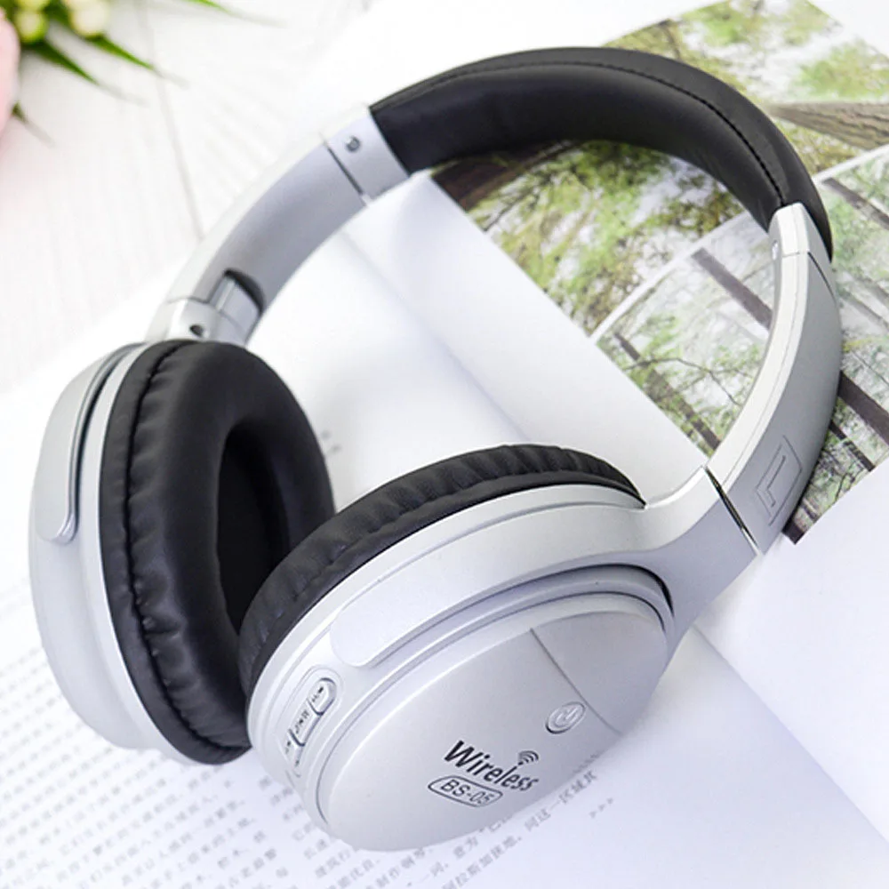 Silver HM05 Беспроводные наушники, Bluetooth гарнитура, 5,0, TF карта, сабвуфер, наушники, стерео, AUX, аудио, складные, умная музыка для MP3, компьютера, iPad - Цвет: Silver HM05