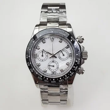 

Chronograph quartz watch 39mm sapphire glass shell dial silver case 316L stainless steel bracelet A10