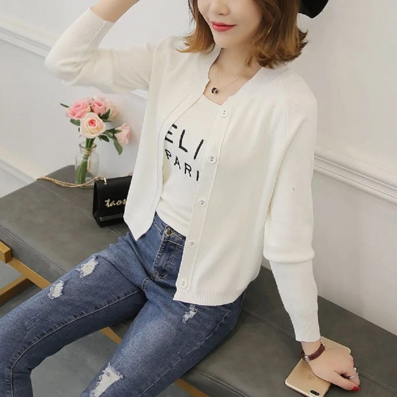 

2018 early spring girl with a shawl cardigan knitting coat han edition wind loose long-sleeved sweater college joker