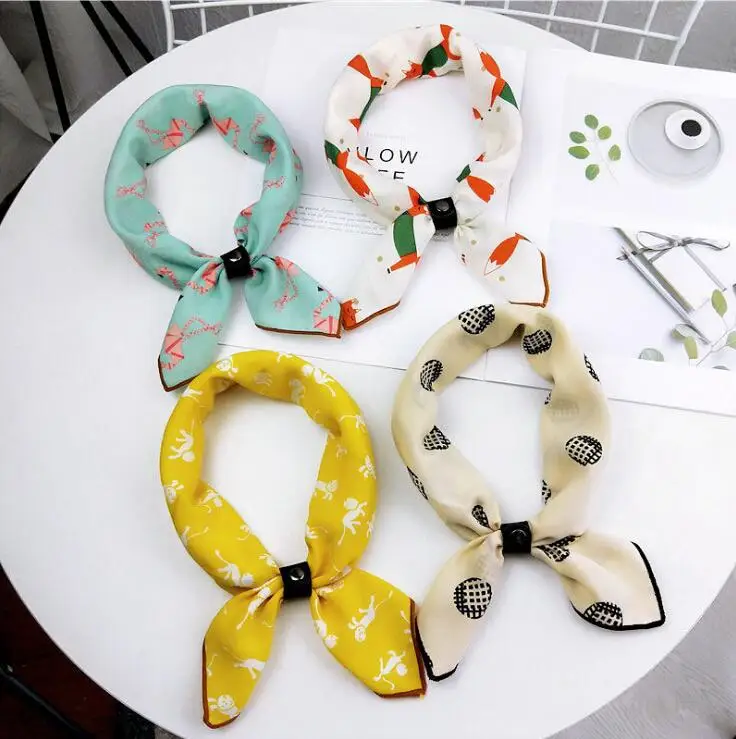 2020 New Elegant Fox Lion Animal Print Neck Collar Scarf Kerchief Women Ladies Square Silk Head Headband Scarves Foulard Femme | Аксессуары