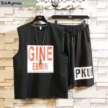 

DARPHINKASA Men's set 2020 Summer tracksuit Men's clothing Ropa Casual Print Cotton Sweatshirt Two Piece suit T-Shirts+Shorts