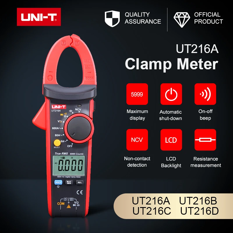Medidor de Braçadeira 600a de Alta Digital True Ut216b Ut216c Ut216d Frequência Automático Rangecurrents Ncv Desligamento Lcd Rms Ut216a –