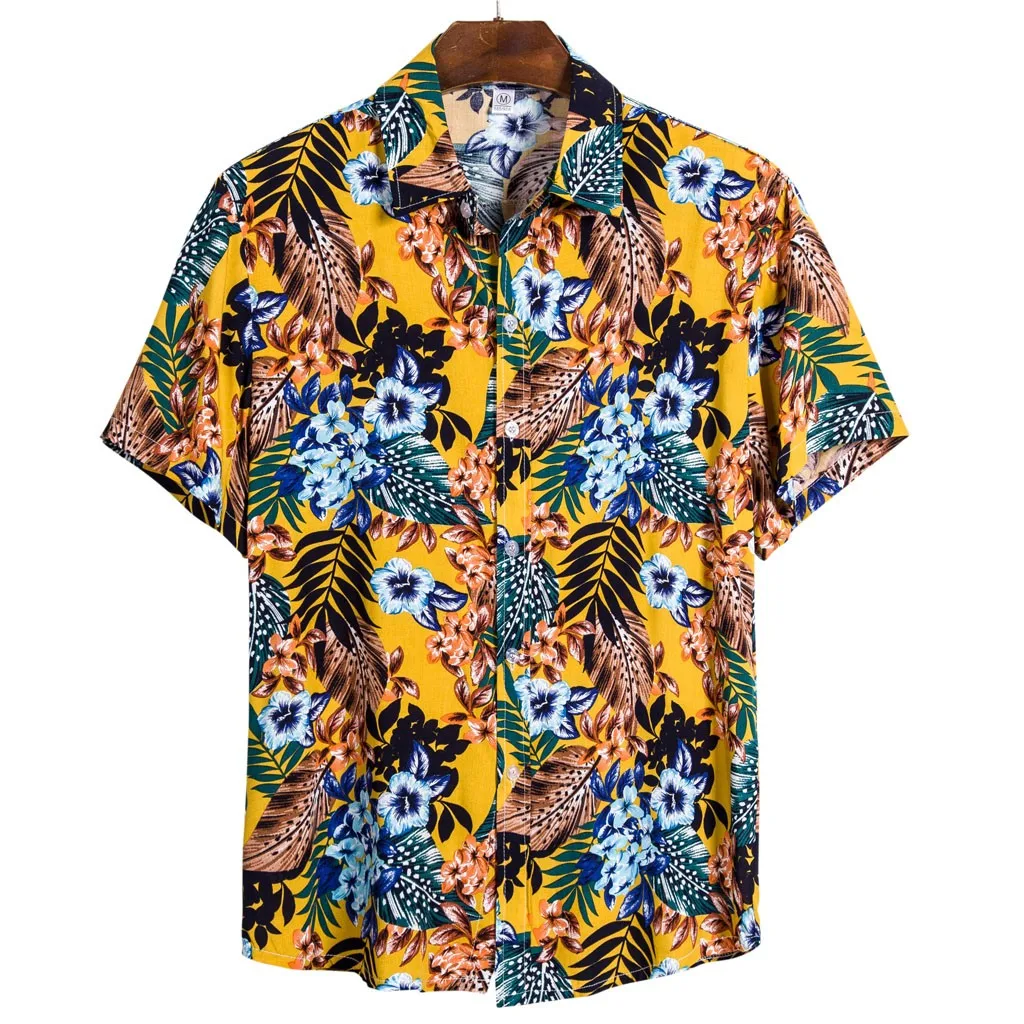 Мужская рубашка, Летний стиль, этнический принт, Пляжная гавайская рубашка, мужская повседневная гавайская рубашка с коротким рукавом, Chemise Homme, Размер 3XL#1224q25 - Цвет: C