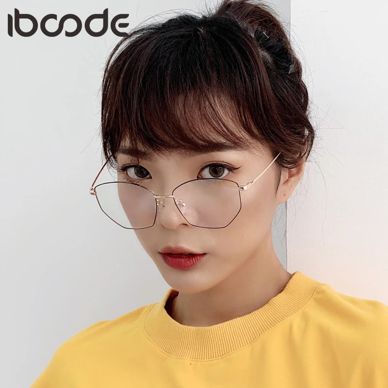 

iboode Titanium Alloy Anti Blue Light Glasses Frame Ultralight Men Women Retro Myopia Eyeglasses Flat Mirror Computer Goggles