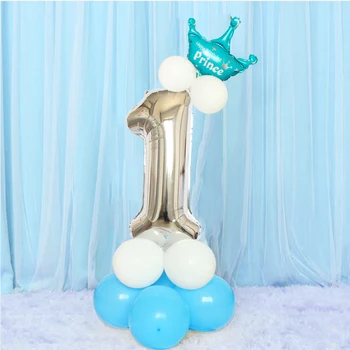 

First Birthday Boy Party Silver Blue Column Balloon 1st Happy Birthday Decorations Kids Baby My 1 One Year 3 4 Birthday Decor