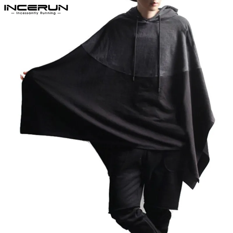 INCERUN Men Hoodies Cloak Loose Hooded Cape 2020 Sleeveless Patchwork Korean Pullovers Fashion Streetwear Men Sweatshirts M-5XL INCERUN Men Hoodies Cloak Loose Hooded Cape 2020 Sleeveless Patchwork Korean Pullovers Fashion Streetwear Men Sweatshirts M-5XL