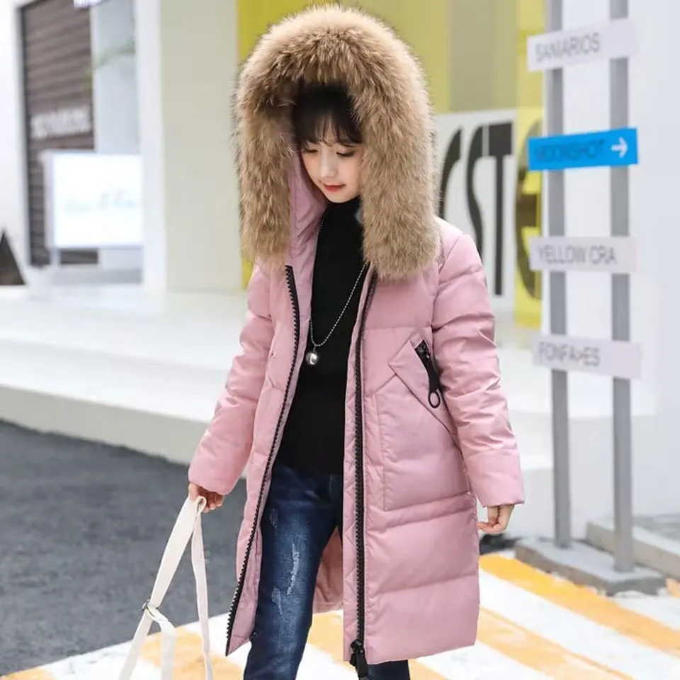 big fur coat New Sale Fur Collar Coats Winter Clothes Kids Teenage Girl Down Cotton Parkas Outerwear Warm Hooded Baby Girl Outerwear 3 Colors Outerwear & Coats for baby