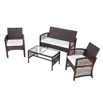 

4 IN 1 Outdoor Furniture Rattan Chair Table Terrace Set Garden Sofa Backyard Porch Poolside Patio Furniture USA Fast Shipping