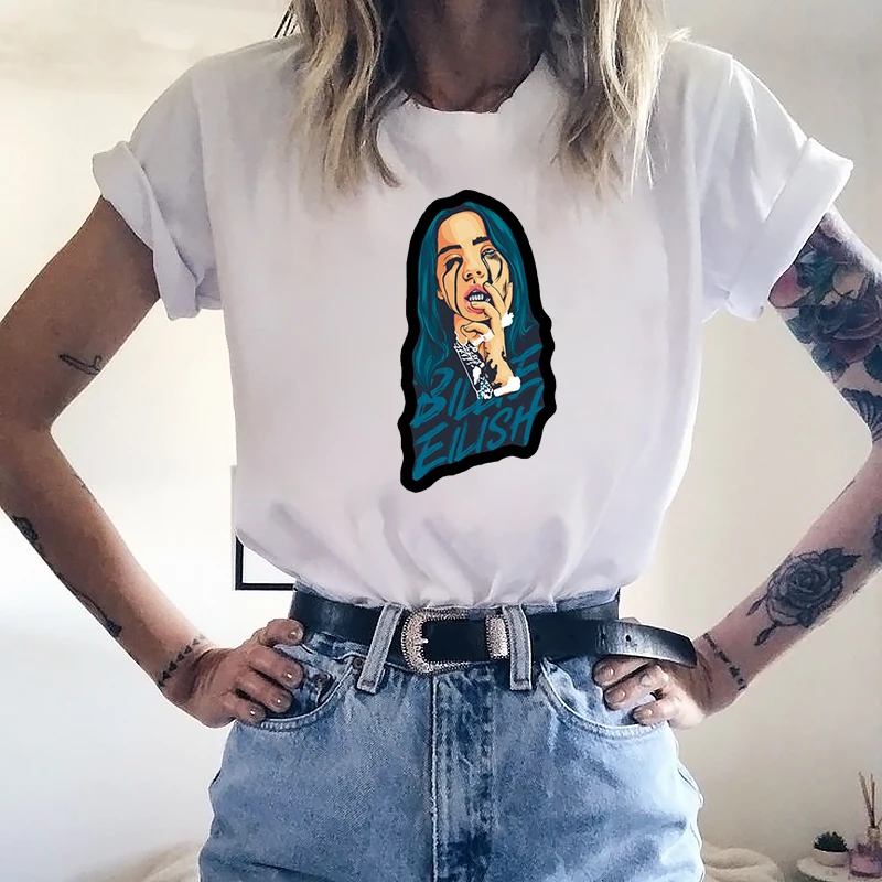 Billie Eilish футболка женская мужская одежда Kpop топы футболки Модная Футболка Повседневная с круглым вырезом короткая Femme унисекс Хип-Хоп Футболка - Цвет: 5