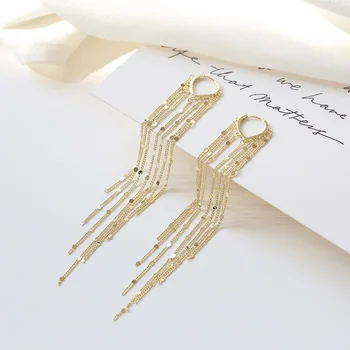 

2020 New Style 925 Silver Long Tassels Lines Hanging Earrings South Korea Elegant Simple Ear Clip Immortal Ear Stud