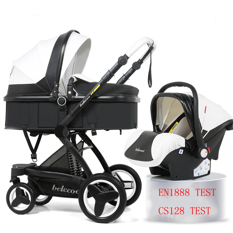 Trend  Belecoo Stroller 3 in 1 High landscape stroller Eco Leather Shock Absorber EU standard Newborn comf 