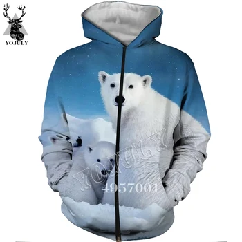 

Unisex Fashion Casual Streetwear Sweatshirt Zip Hoody top Animal Polar bear 3D Print Harajuku Men Zipper Hoodie Clothing Y7246