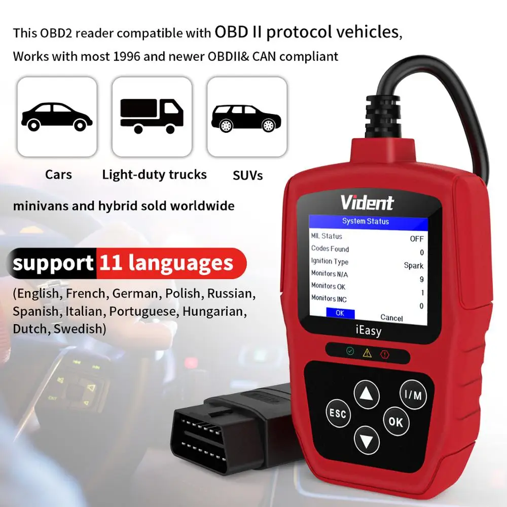 Автомобильный диагностический инструмент Vident easy300 OBD2 сканер универсальный OBDII/EOBD может считывать код на нескольких языках бесплатное обновление PK AL319 NT201