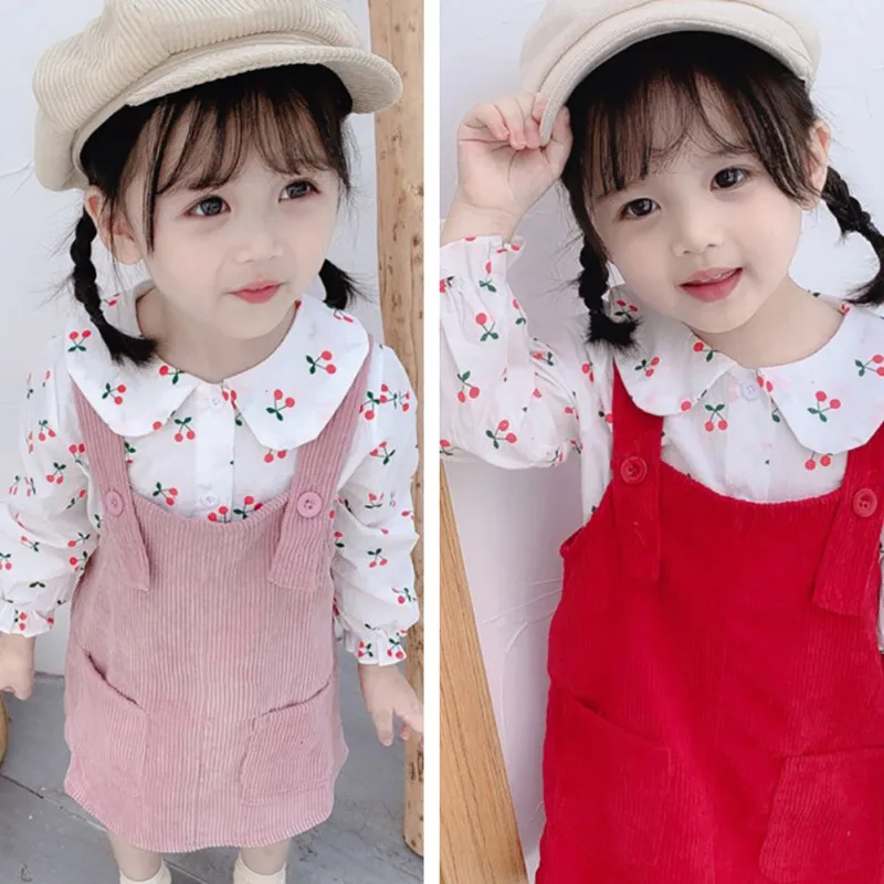 Платье для маленьких девочек с принтом вишни комплекты для маленьких детей футболка с длинными рукавами и рисунком повседневные топы для девочек+ свитерок и юбка одежда для малышей