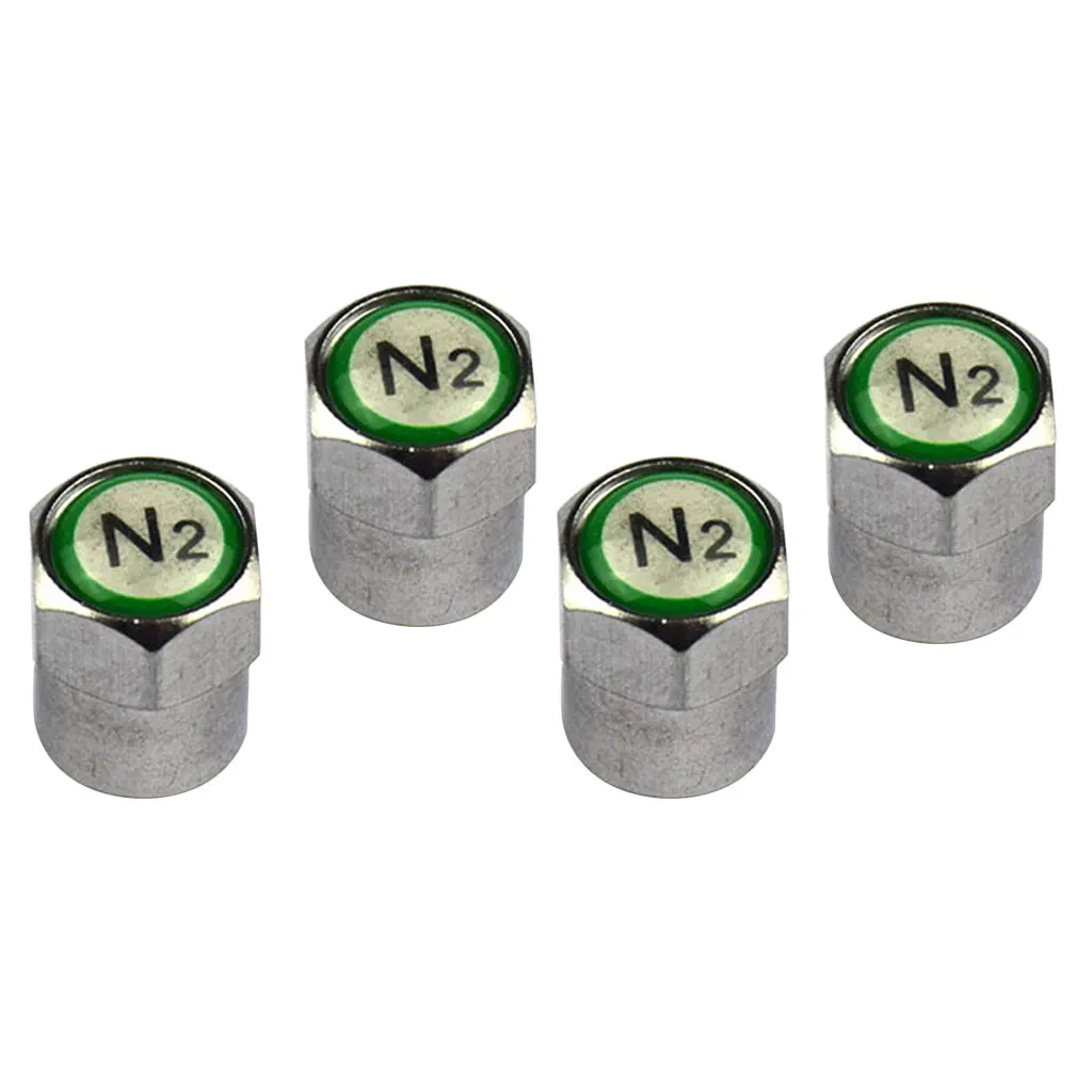 Set of 4 Nitrogen N2 Green Copper Tire Stem Valve Caps Covers