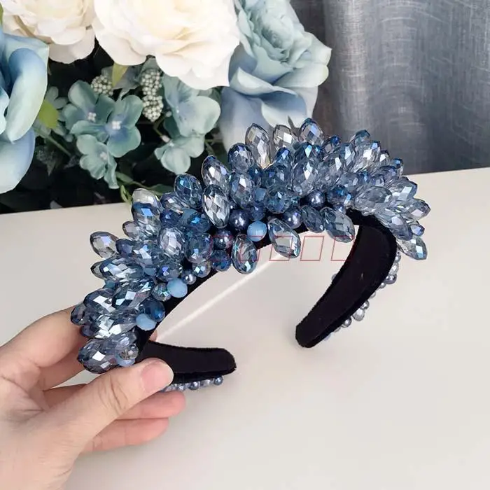 2 Ручной работы кристалл драгоценный камень Hairband женский европейский полный горный хрусталь бисером широкая головная повязка элегантные женские волосы бижутерия украшение для головы - Окраска металла: 2