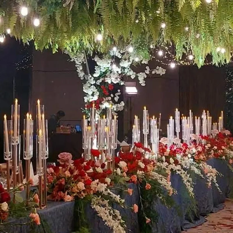 Metal Candelabra Candle Holders Candlesticks Flower Vases Wedding Table Centerpiece Pillar Stand Road Lead Party Decoration | Дом и сад