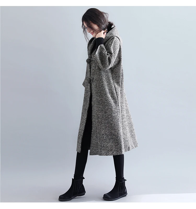 881# Photo Shoot Autumn And Winter New Style Good Quality Large Size Hooded Frog Three-quarter-length Sleeve Woolen Price