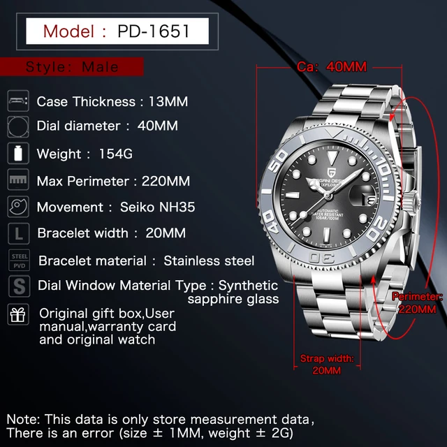 PAGANI Design Men Automatic Watch Sapphire Luxury Mechanical Wristwatch Stainless Steel Waterproof Watch Men Mekaniska klockor 3